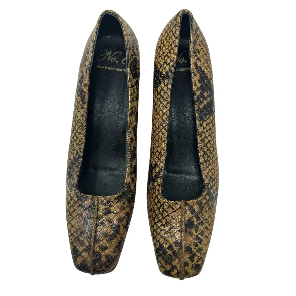 No. 6 Heels Pumps Shoes Snakeskin‎ Leather Square Toe Brown Tan Size US 6